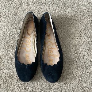 Sam Edelman Black Scalloped Suede Flats - Size 8.5